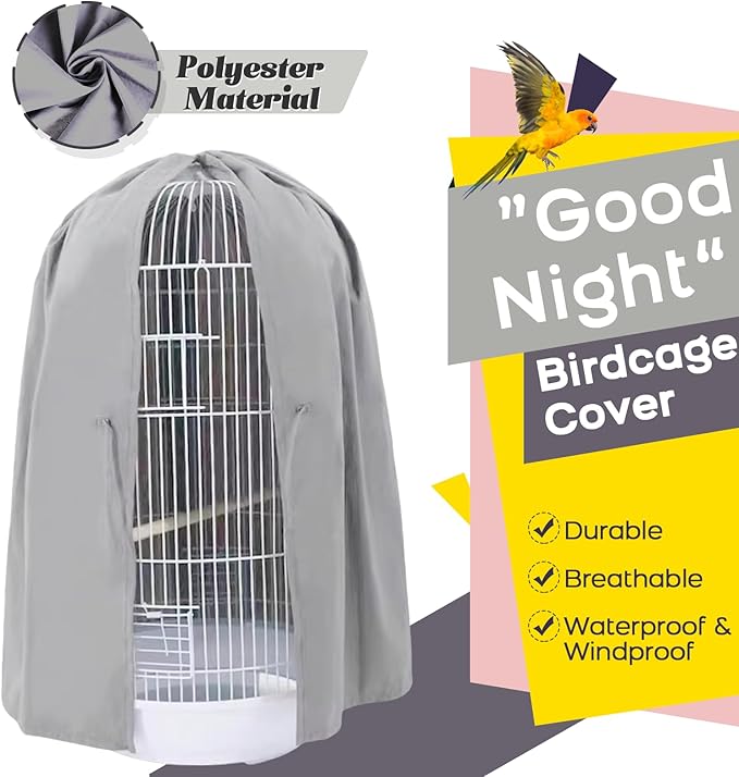 QBLEEV Round Parrot Birdcage Cover Pet Universal Blackout Cage Cover Shade Windproof Light-Proof Sleep Reduces Distractions Night Accessories Cloth Without Cage