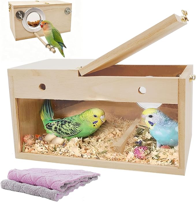 kathson Parakeet Nesting Box,Transparent Parrots Breeding Mating Boxes Nest House,Bird Cage Nesting Box for Cockatiel,Budgie,Lovebirds,Conure,Finch,Canary,M