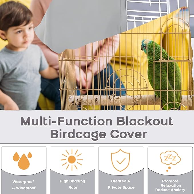 QBLEEV Round Parrot Birdcage Cover Pet Universal Blackout Cage Cover Shade Windproof Light-Proof Sleep Reduces Distractions Night Accessories Cloth Without Cage