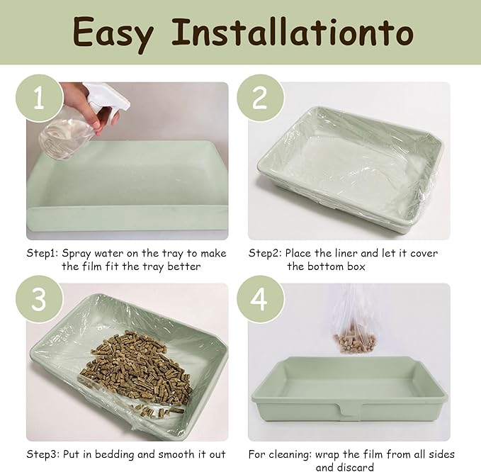 50 Pcs Disposable Small Animal Cage Liners - Clear Plastic Rabbit & Bird Cage Liners, Leakproof Guinea Pig Pet Tray Film with Hangable Cleaning Brush (23''-50P)