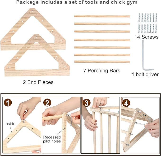 Wooden Chick Perch Stand, Pine Chicks Roosting Bar, Jungle Gym Perch Toys for Chicken Coop & Brooder, Bird Perch for Baby Chicks & Parrots (Large)