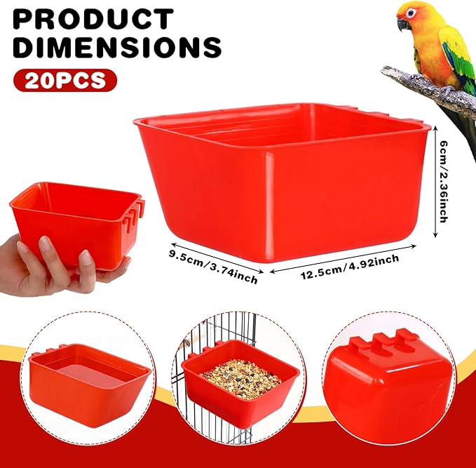 20 Pcs Hanging Chicken Waterer 16oz Small Poultry Feeder Cups for Cage, Plastic Bird Water Dispenser with Hook, Quail Pigeon Parakeet Feeding Supply for Outdoor Coop Indoor Pen (Red)