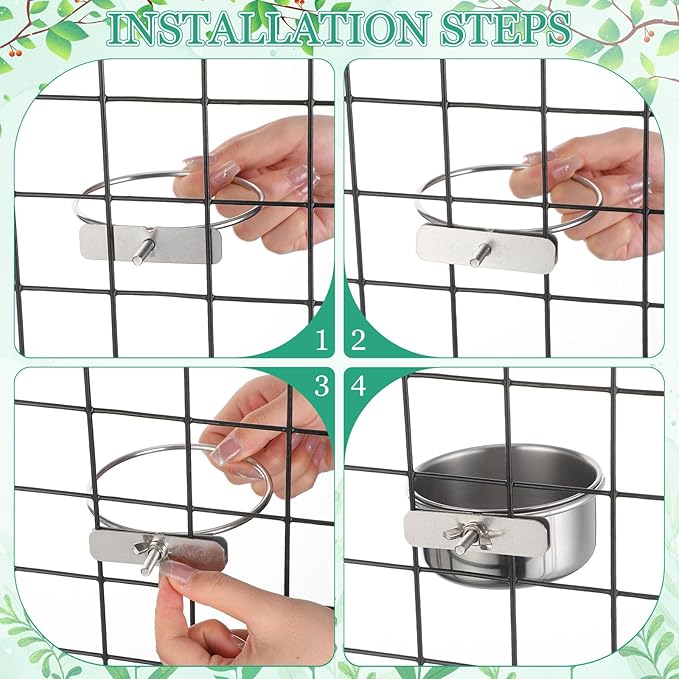Ziliny 24 Pcs Stainless Steel Parrot Food Bowls Bulk 10 oz Bird Feeding Dish Cups for Cages Bird Bowls with Clamp Pet Water Feeders Cage Accessories for Parakeet Parrot Budgie Rabbit Chicken