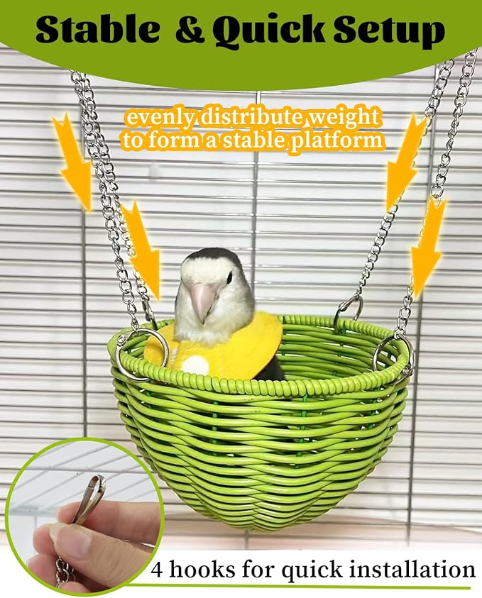Bite-Proof Bird Nest for Cage with Removable Pad for All Seasons, Wide View Parakeet Nest for Nesting & Egg-Laying, Finch Nests Safe Small Bird Hammock for Cage for Lovebird Canary Budgie (Green)