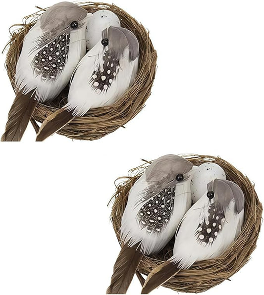 2Pcs Simulation Bird Nest with Bird and Eggs Decor,Fake Foam Feather Birds,Artificial Birds,for DIY Craft Tree Decoration Artificial Plants and Flowers,Home Decor for Garden Yard Home Party Easter