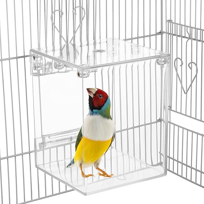 Happyyami Hanging Bird Bath Box for Cage Parrot Bathtub with Splash Guard Multifunctional Bird Shower for Parakeet Cockatiel and Small Birds Indoor Birdcage Accessory 6.49X5.11X5.11In