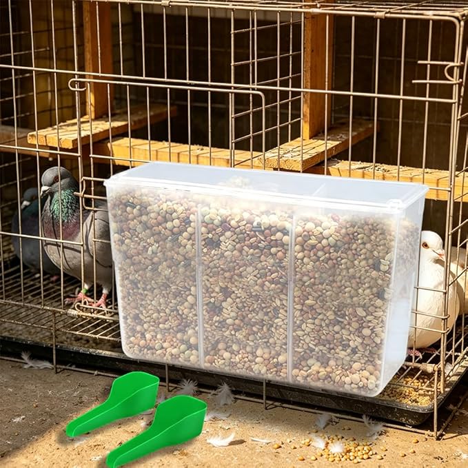 Pigeon Automatic Feeder Plastic Water Dispenser No Mess Hanging Food Feeder for Bird Cage Parakeet Quail Bird Chicken (3 Hole-Hook Design)