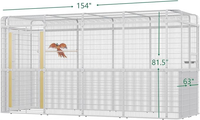 154" Heavy Duty Outdoor Walk-in Bird Cage - Carbon Crystal Board & Metal Aviary for Macaws, Budgies, Conures, Lovebirds & More - Spacious Flight Cage for Large & Small Birds