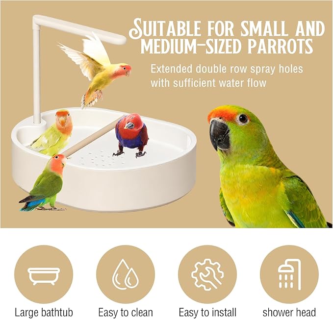 Automatic Bird Bath, Large Bird Shower Fountain, Parrot Bathtub with Circulating Faucet, Indoor Fountain with USB Pump for Cockatiel, Conure, Budgie, African Grey, Lovebird