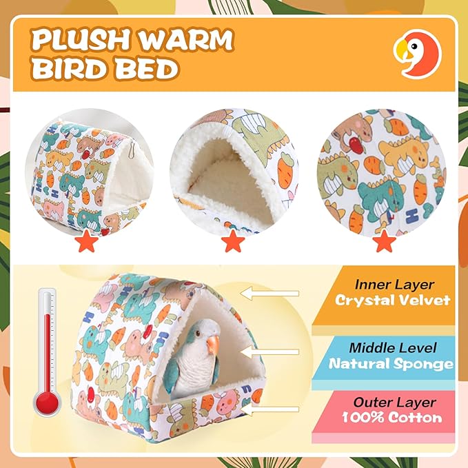 SUSOO Plush Warm Bird Bed - Hanging Bird Nest Snuggle Velvet Shed Tent Cage Fluffy Hut Winter Sleeping Hideaway Hammock House for Parrot Parakeet Conure Cockatiel Budgies Lovebird (White, L)