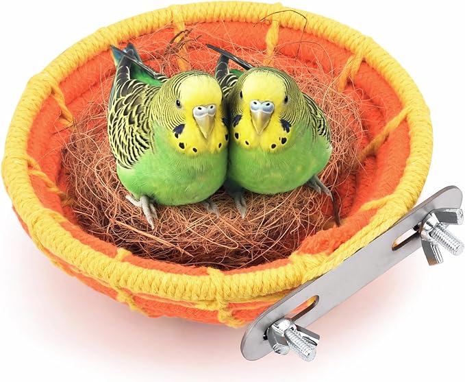 KATUMO Bird Nest, 5.3in Parrot Breeding Nest Bed with Natural Coconut Fiber Bedding for Budgie, Parakeet, Cockatiel, Conure, Lovebird, Canary, Finch, Small Birds