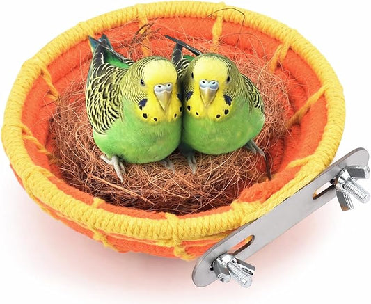 KATUMO Bird Nest, 5.3in Parrot Breeding Nest Bed with Natural Coconut Fiber Bedding for Budgie, Parakeet, Cockatiel, Conure, Lovebird, Canary, Finch, Small Birds