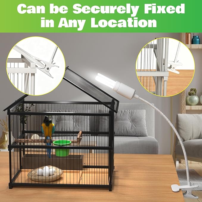 GlowUp UVB 2.4 Bird Cage Lighting Combo Kit, Bird Light for Captive Birds, 360° Rotatable Clip Lamp with 20W UVB 2.4 Compact Fluorescent Light Bulb