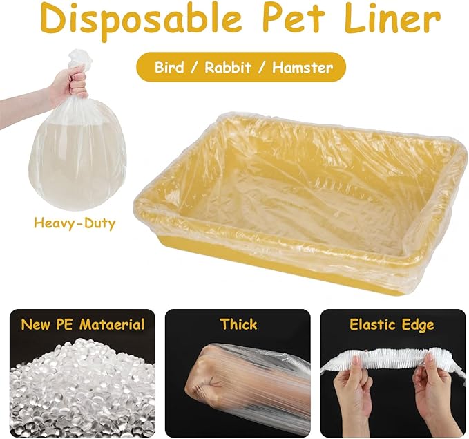 50 Pcs Disposable Small Animal Cage Liners - Clear Plastic Rabbit & Bird Cage Liners, Leakproof Guinea Pig Pet Tray Film with Hangable Cleaning Brush (23''-50P)