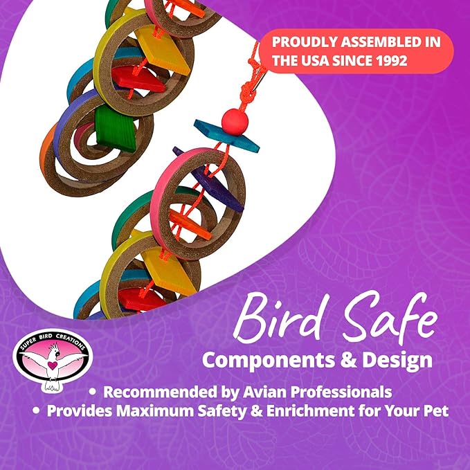 Super Bird Creations SB625 Olympic Rings Bird Toy, Large Bird Size, 15” x 4” x 4”