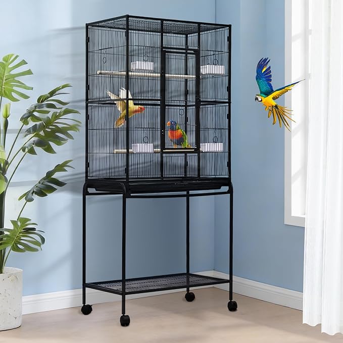 Garvee Large Bird Cage, 54" H Big Bird Cage with Stand for Parakeets Parrots Conures Lovebird Cockatiel Black
