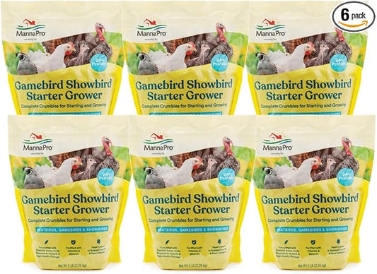 Manna Pro Gamebird Showbird Crumbles, Vitamin and Mineral Supplement for Poultry, Supports Growth, Feathering, and Overall Health, Complete Nutrition for Game and Show Birds, 6-Pack of 5 lb Bags