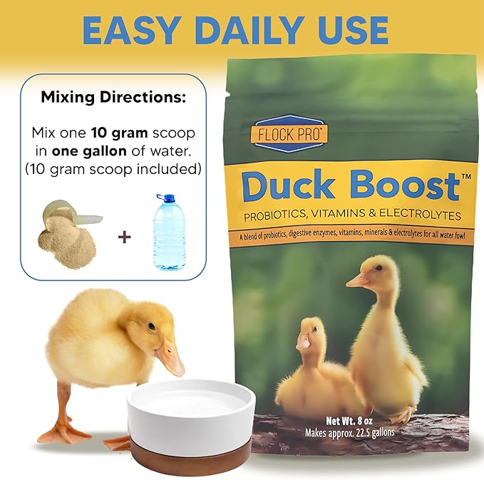 Duck Boost Probiotic - Probiotics, Vitamins, Minerals and Electrolytes for Chickens | Duck Vitamins and Supplements for All Poultry - 8oz