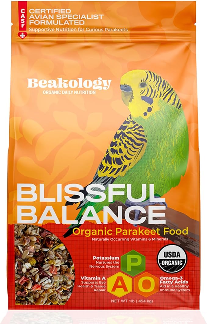 Blissful Balance Organic Parakeet Food, USDA Certified, Non-GMO, for Parakeets and Budgies, 1 lb