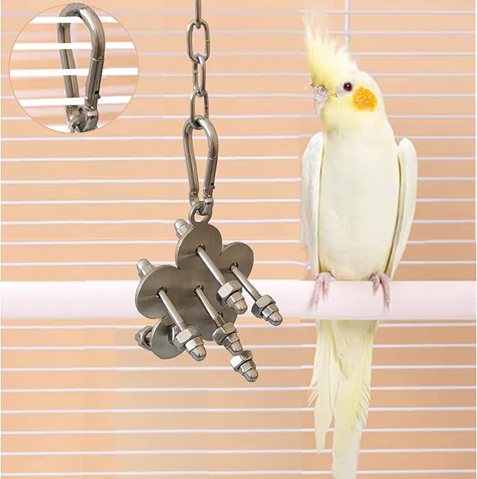 JSLZF Stainless Steel Parrot Toy, Hanging African Grey Chew Toy for Bird, Non-Removable Cap Nuts Foraging Bird Toy for Conure, Cockatiel, Parakeet, Cockatoo, African Grey
