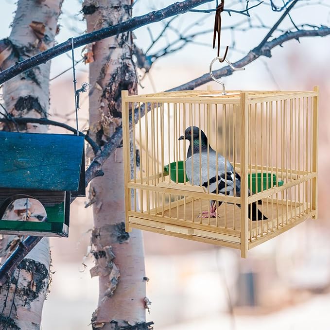 Kisangel Bamboo Bird Cage Small Parrot Cage with Hanging Hook Indoor Outdoor Bird Keeping 9.84X7.87X9.84 Inches for Budgies Lovebirds Cockatiels