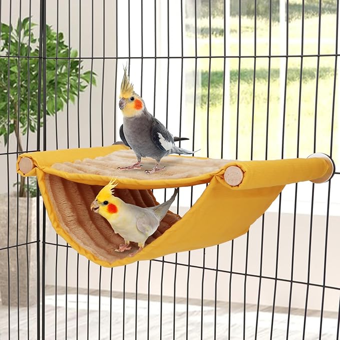 Wontee Hamster Plush Hammock Bird Hanging Bed Nest for Rat Squirrel Chinchilla Gerbil Guinea Pig Small Parrot Budgie Parakeet Lovebird Canary (M, Yellow)
