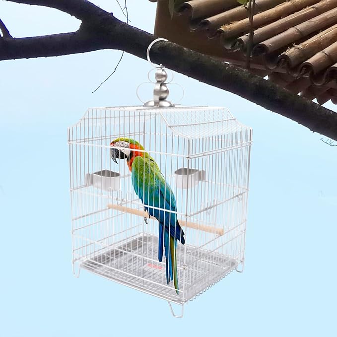 Small Bird Cage, Stainless Steel Parakeet Bird Cage Small Birds Starter Kit Hanging Bird Cages with Stand for Parakeets Lovebirds Parrotlets Finches Canaries