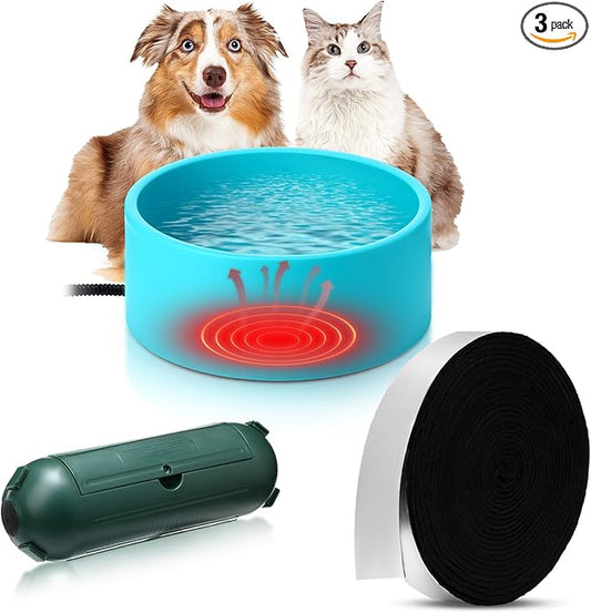 Reallnaive 3 Piece Heated Cat's Bowl for Outdoors for Winter Heated Bird Bath with Insulation Tape and Extension Cord Safety Cover