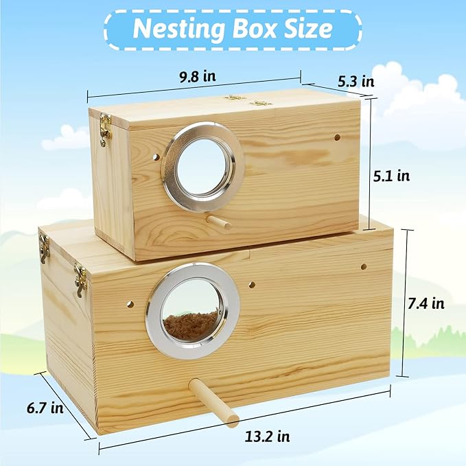 Fhiny Parakeet Nesting Box, Wooden Bird Breeding Box for Cage with Perch Transparent Acrylic Parakeet Nest for Lovebirds Budgies Conures Finches Small and Medium - Sized Birds (Medium)