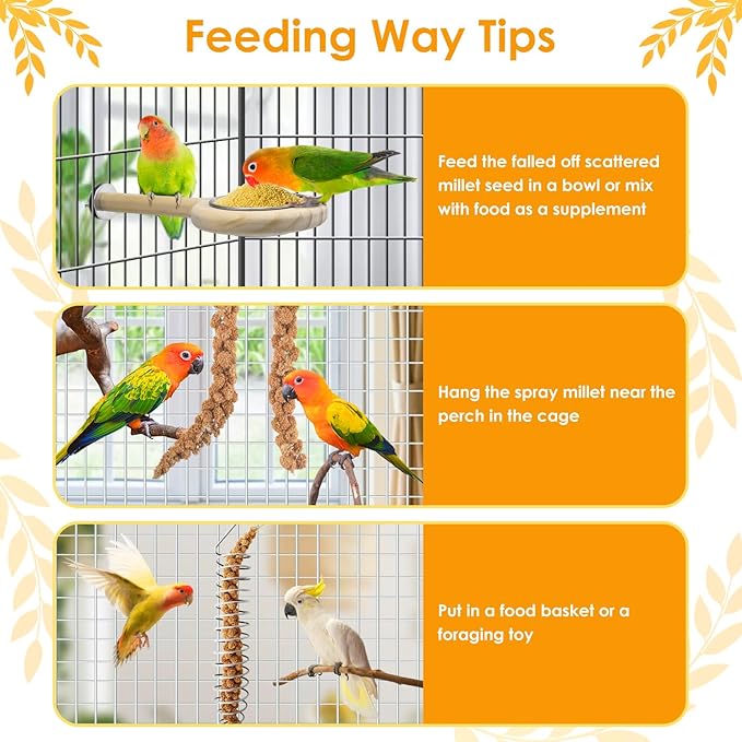 KATUMO 1.1LB Spray Millet Treat for Birds, Natual Sun-Dried Bird Millet Parrot Food for Parakeet Budgie Cockatiel Finches Lovebird Conure Parrots Hamster