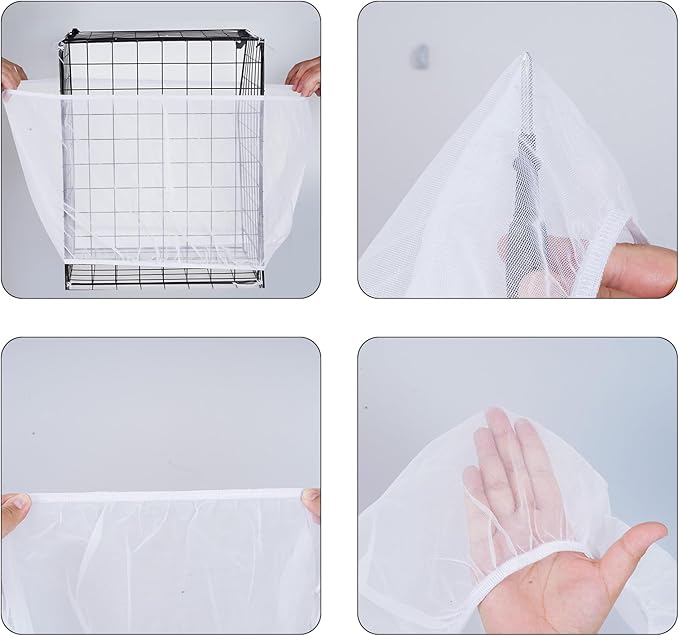 Fengek 2 Pcs Adjustable Bird Cage Cover & Seed Catcher Net - Stretchy Bird Cage Accessories for Night Cover & Seed Guard (White, XL)