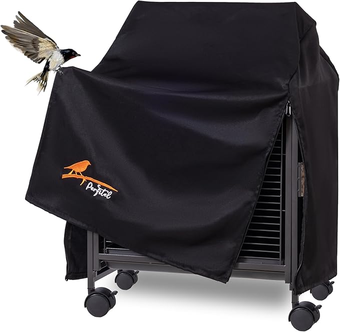 Small Bird Cage Cover(Black) Good Night Black-Out Cover for Birdcage with Roof Top Durable Breathable Washable Material (cage is not Included) (18.9" L x 15" W x 25.6" H, L Shape)