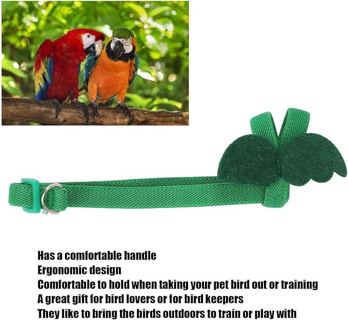 TITA-DONG Pet Parrot Bird Harness Leash, Elastic Rope with Green Adjustable Harness Cute Wing, Bird Flying Clothes with Rope Parrot Flight Suit with Leash for Parakeets Cockatiels Conures Budgies(M)