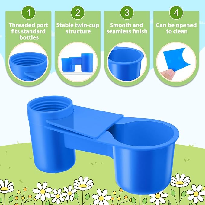 LemonRoad 24 Pcs Bird Drinker Feeder Cups Plastic Water Bottle Cup for Cage Ideal for Pigeon Bottle Chicken Quail Poultry Waterer Accessories(Blue)