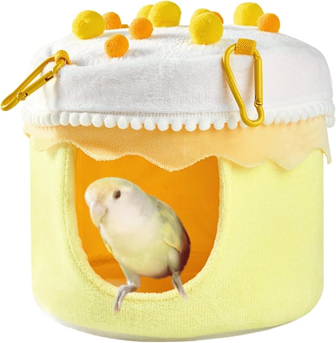 Bird Plush Nest Bed Hanging Soft Warm Hammock for Birds Parrot Parakeet Cockatiel Conure Budgie Finch Lovebirds Quaker Hamster Rat (Yellow)