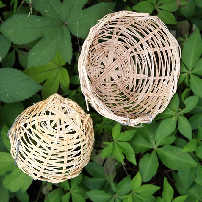 hejhncii Small Bird Nest with Metal Hook Hand Woven Bamboo Bird Eco-Friendly Birds Cages Accessory Cozy Birds Nest Hand Woven Bird Nest