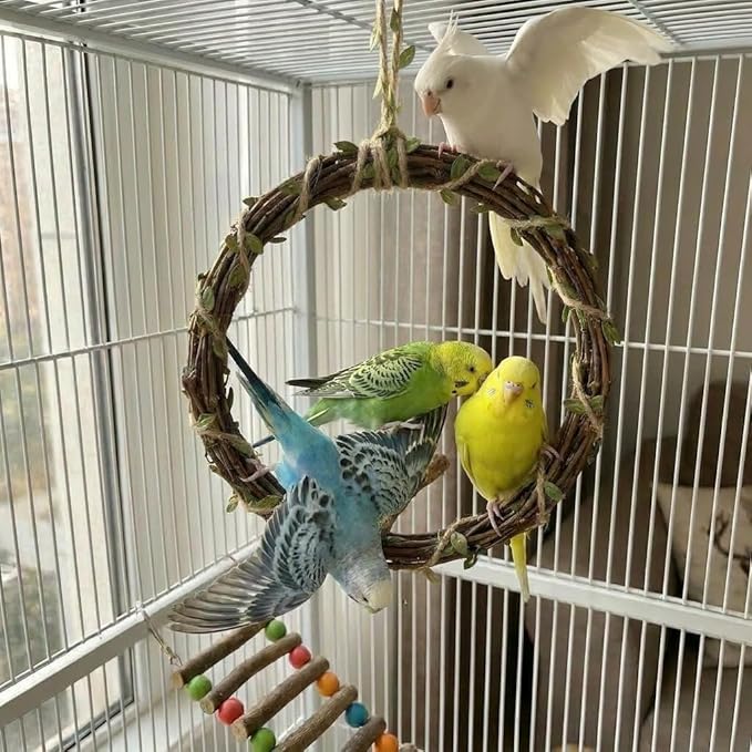 2-Pack Bird Woven Vine Swing Toys, Parrot Standing Climbing Perch,Bird Cage Toys for Budgerigar, Parakeet, Conure, Cockatiel, Mynah, Love Birds, Finches and Other Small to Medium Birds