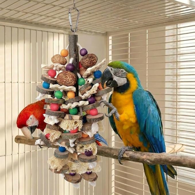 Parrot Chew Toys for Large Bird, Bird Toys with Natural Nuts Corn Loofah Wooden,Bird Chewing Toy for African Grey,Macaws,Conure,Cokatoos,Cockatiel,Amazon Parrots and Other Medium and Small Birds