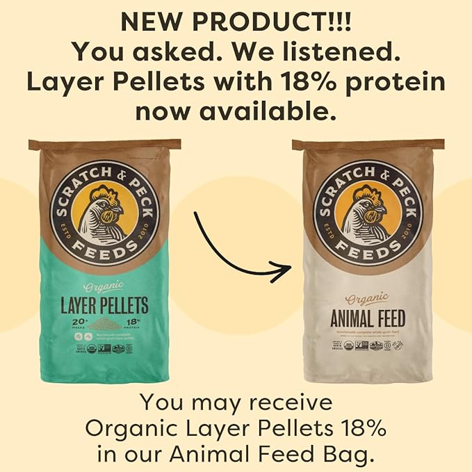 Scratch and Peck Feeds Whole Grain Layer Pellets Chicken and Duck Feed - 25 lbs Bag - Corn-Free and Soy-Free - 18% Protein, Certified Organic and Non-GMO Project Verified