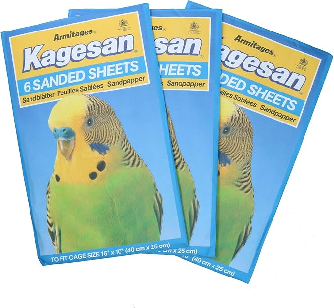 AB Tools 18 Sanded Sheets Sandpaper Cage Lining Budgies Caged Birds 25x40cm