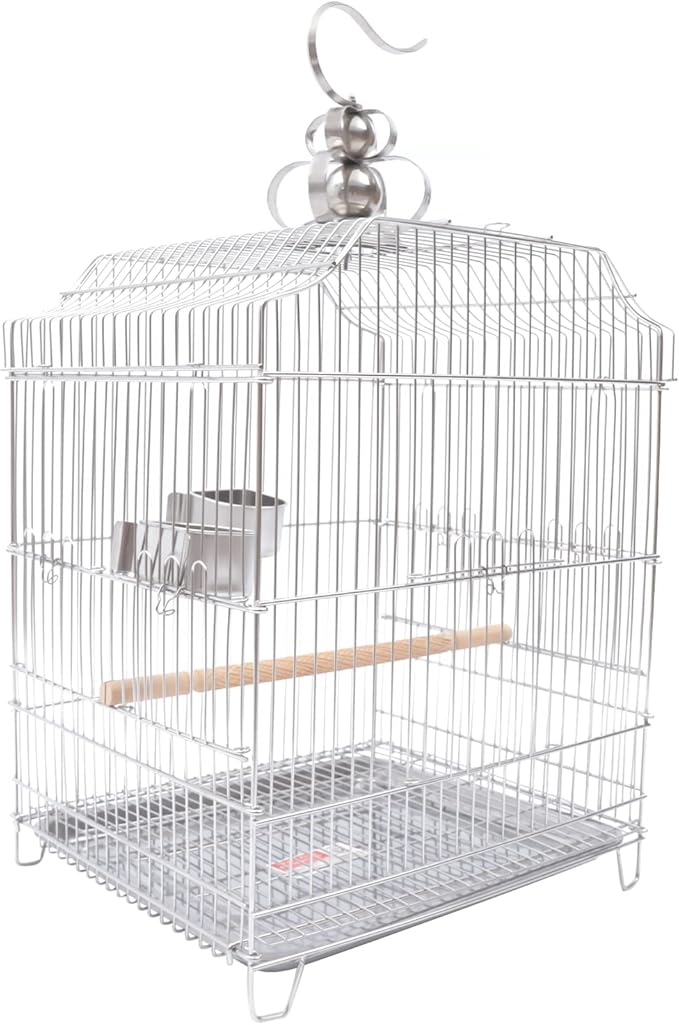 Small Bird Cage, Stainless Steel Parakeet Bird Cage Small Birds Starter Kit Hanging Bird Cages with Stand for Parakeets Lovebirds Parrotlets Finches Canaries