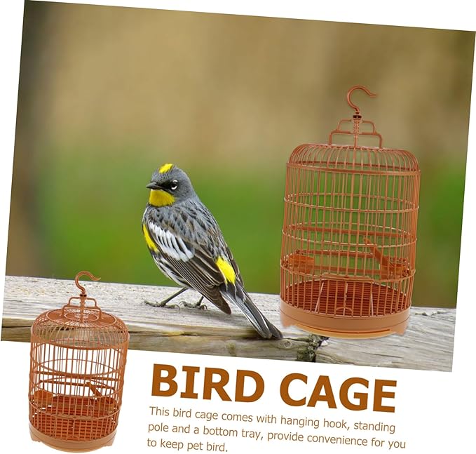 Ipetboom Vintage Decorative Portable Bird Cage, All-Round Ventilation, Hanging, 1 Feeding Cup, 1 Standing Pole, For Parrots