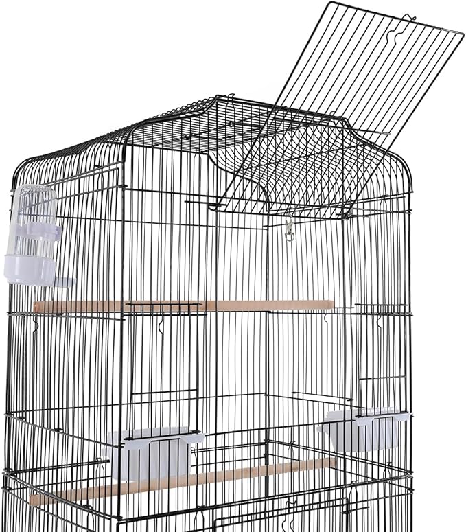 54 inch Metal Bird Cage,Large Parakeet Cages for Parrot,Cockatiel, Lovebird,Birdcage with Wheels,Roof Top,Storage Shelf (Black)