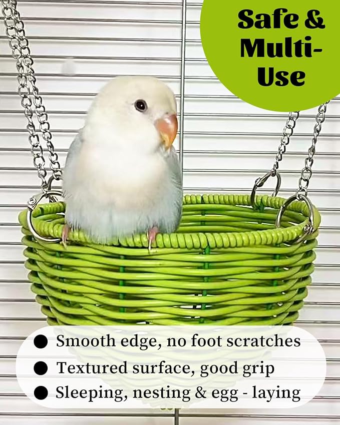 Bite-Proof Bird Nest for Cage with Removable Pad for All Seasons, Wide View Parakeet Nest for Nesting & Egg-Laying, Finch Nests Safe Small Bird Hammock for Cage for Lovebird Canary Budgie (Green)