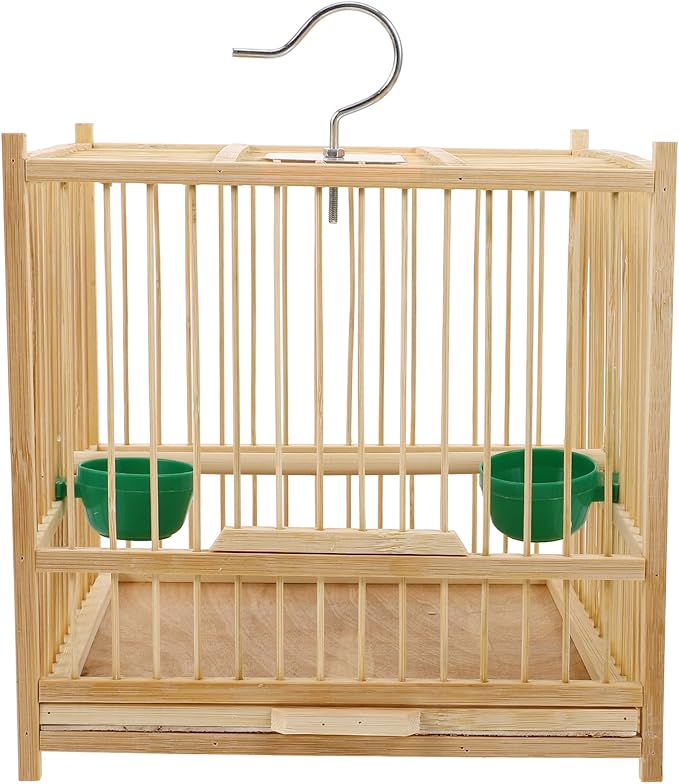 Kisangel Bamboo Bird Cage Small Parrot Cage with Hanging Hook Indoor Outdoor Bird Keeping 9.84X7.87X9.84 Inches for Budgies Lovebirds Cockatiels