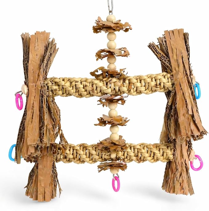 Bonka Bird Toys 1557 Duo Natural Helix Bird Toy 12" with Vine Wood and Natural Fibers 8.5" W for Small to Medium Parrots Budgie Cockatiel Conure Chewing Foraging Cage Toy