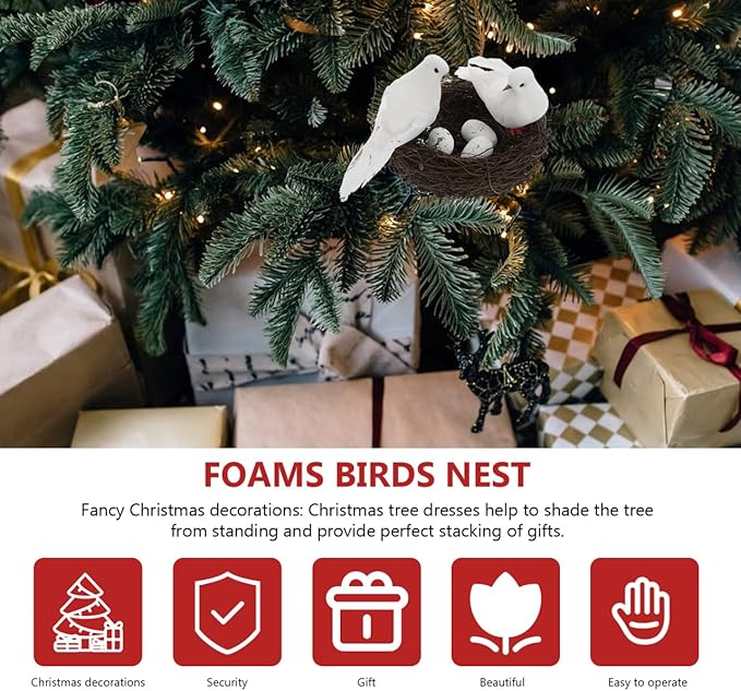 ibasenice Simulated Bird Nest Decoration with Eggs Lightweight Artificial Birds Nest for Garden Outdoor Christmas Festival Ornament 5.07X5.07X1.56 Inches