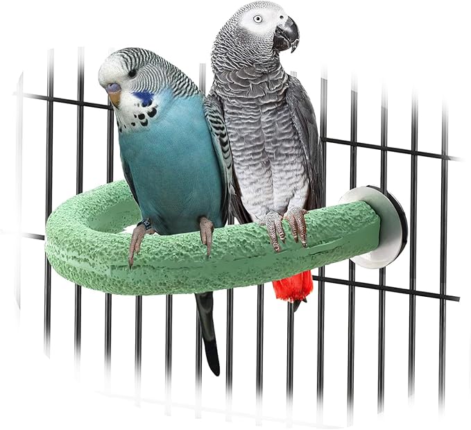 U Shape Parrot Perch Cage for 4cm Large Pad Fits Horizontal Vertical Bars Washable Bird perches Washable Colorfast Resin Perch for Budgies, Cockatiels to Trim Nails Beak Naturally (Green)