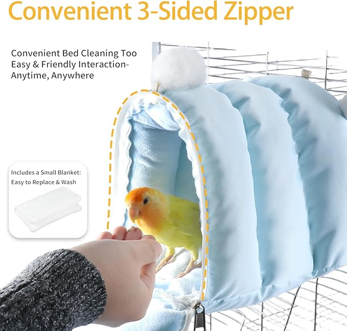Multi-Use Winter Warm Bird Bed, Parakeet Nest & Hammock for Cage - 3-Way Use: Cage-External Mount, Internal Hanging & Floor Placement for Lovebird, Budgies, Parakeets, Cockatiels & Guinea pig (Yellow)