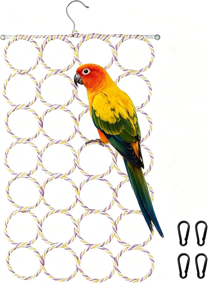 1 Pack Small Pet Rope Toys,Bird Rope Perch Climbing Net Ladder Hanging Hammock for Parrot (Parakeet/Cockatiel/Cockatoo/Macaw/Conure), Rat, Hamster, Mouse, Ferret (1Pcs)